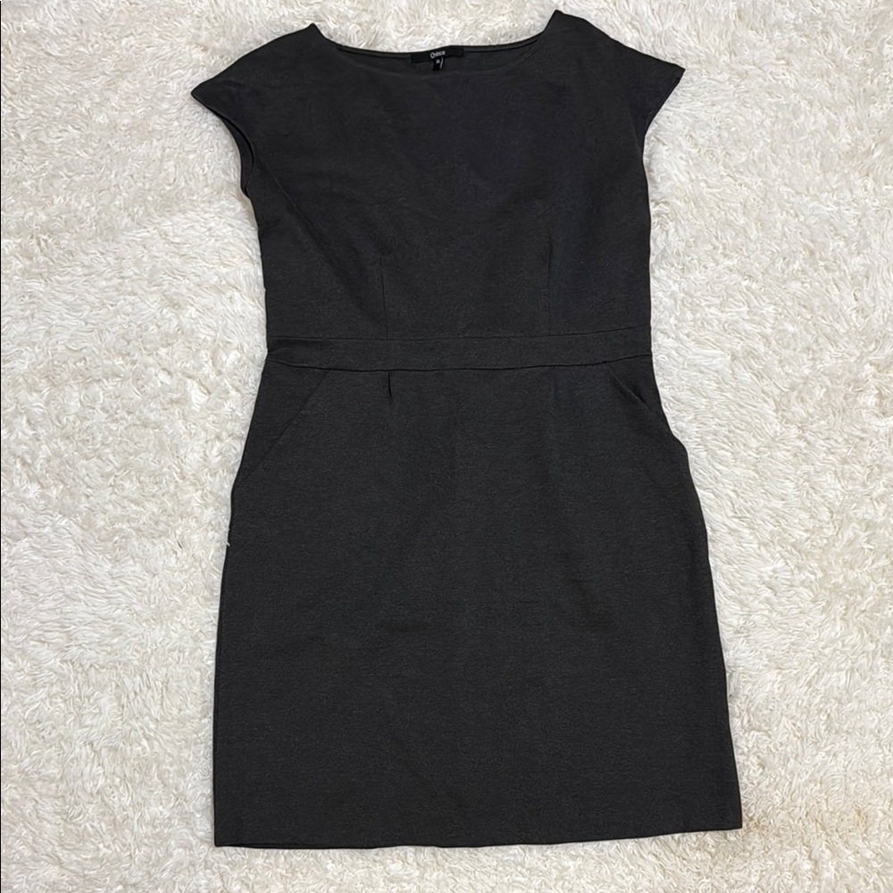 Quince Dark Gray Sheath Mini Dress Bateau Neckline